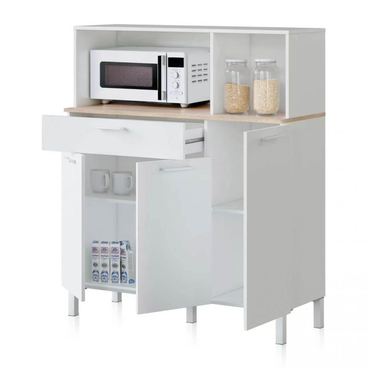 Alacena cocina Colin 3 Puertas Blanco Artik (Blanco Mate) - Roble Canadian