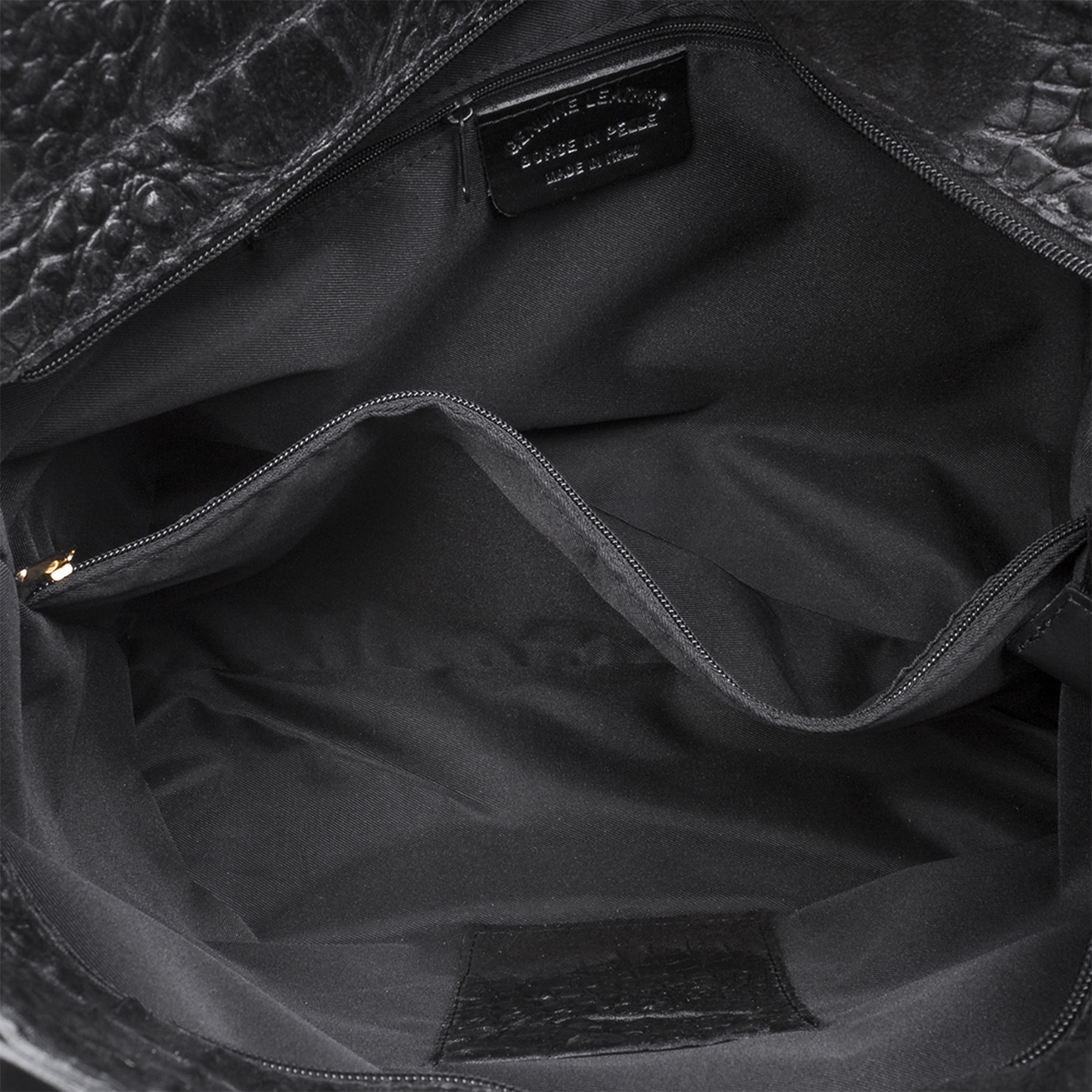 FIRENZE ARTEGIANI Borsa tote Adelfia da donna. Ruga in Coccodrillo Incisa in Vera Pelle Scamosciata Made in Italy 36x17x27 Cm. Colore nero