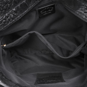 FIRENZE ARTEGIANI Borsa tote Adelfia da donna. Ruga in Coccodrillo Incisa in Vera Pelle Scamosciata Made in Italy 36x17x27 Cm. Colore nero
