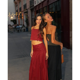 Vestido largo con cuerpo elástico bordado
