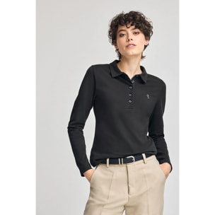 Polo nera a maniche lunghe in cotone con ricamo Rigby Best