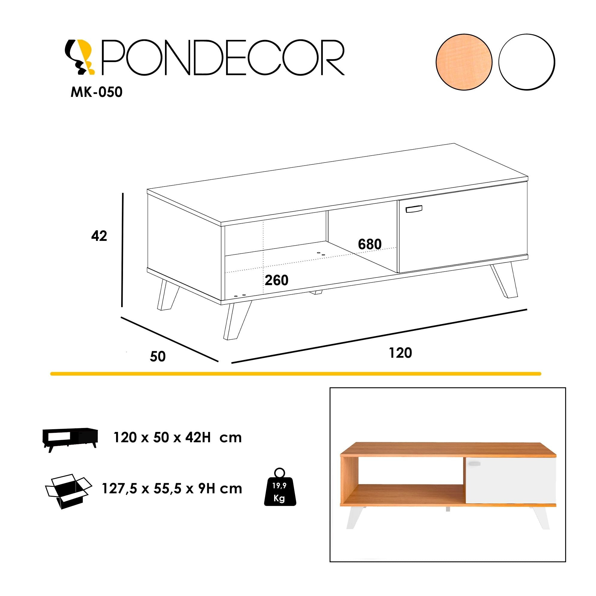 Mesa de centro TURQUÍA - 1 cajón y 1 hueco - roble y blanco - 100x50x42cm