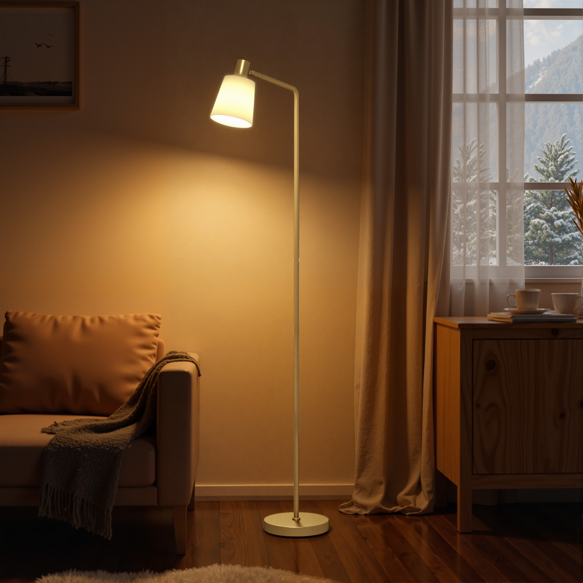Lámpara de Pie LED Regulable, Lámpara de Pie Salón Moderna con Pantalla Giratoria 350°, 3 Temperaturas de Color 3000K/4000K/6500K y Bombilla E27, para Dormitorio, Oficina, Blanco y Dorado