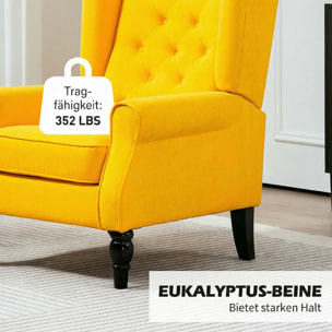 Sillón Orejero Moderno, Butaca de Salón con Reposabrazos y Patas de Madera, Sofá Individual Carga 160 kg para Oficina, Sala de Estar y Dormitorio, Amarillo