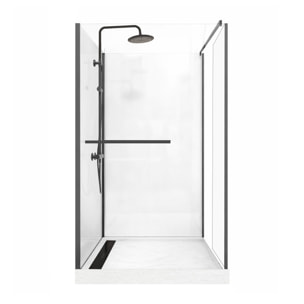 Cabine de Douche à l'Italienne 120x90 - Colonne Thermostatique Noire et Receveur Haut Effet Pierre