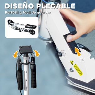 Patinete Plegable para Niños de 3-8 Años, Patinete Infantil de 2 Ruedas con LED Luces, Manillar de 4 Altura Ajustable, Freno Posterior y de Mano, Blanco