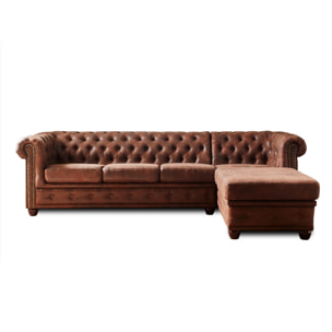 Winston - Canapé d'angle Chesterfield - 4 places - style industriel - droit - Marron