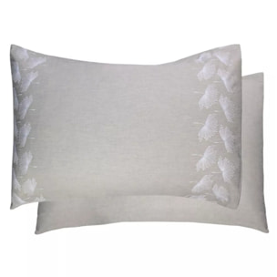 Taie d'oreiller pur coton lavé tissé teint brodé beige Brise d'ete naturel