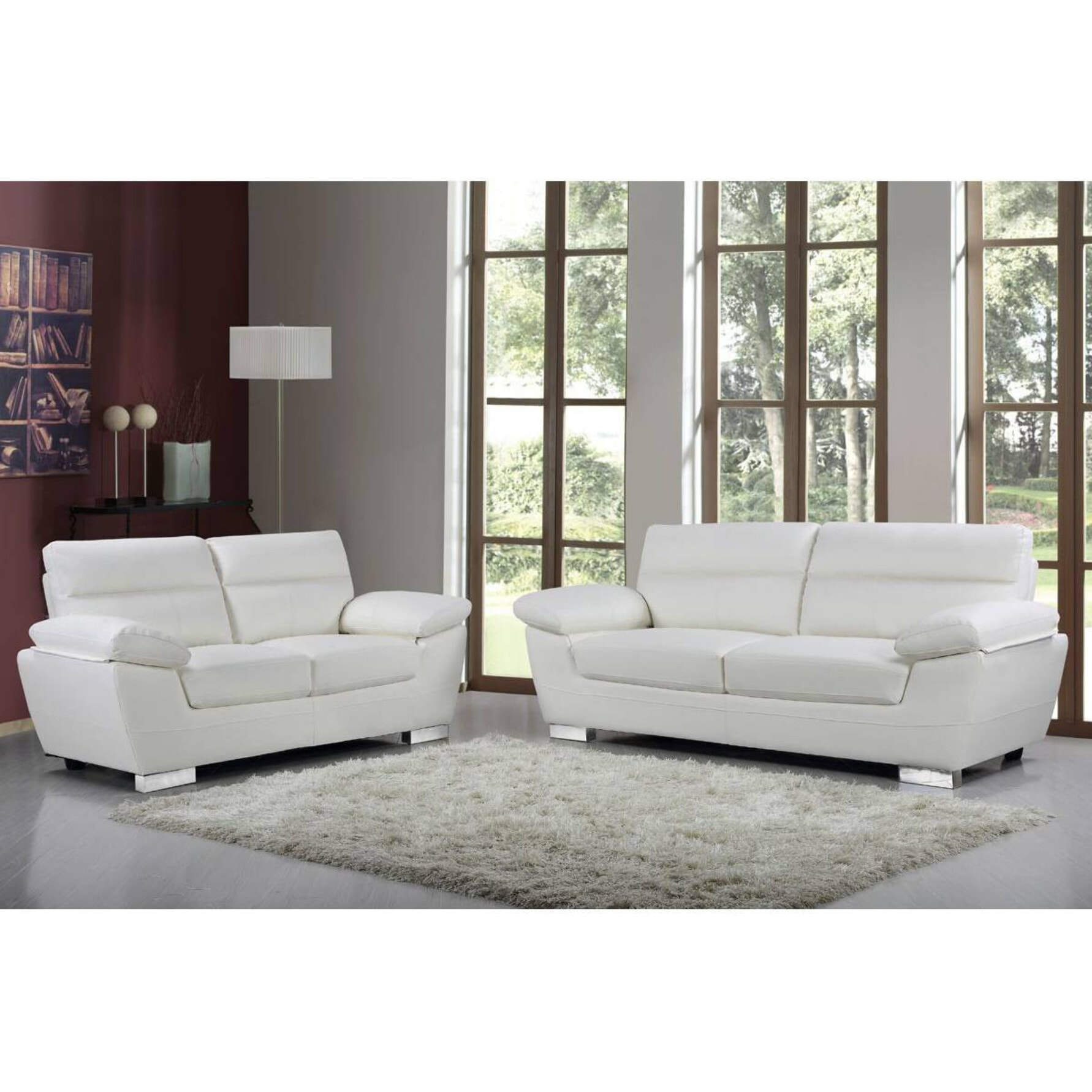 Canapé fixe en cuir reconstitué et PVC "Dallas" - 210 X 88 X 90 cm - 3 places - Blanc
