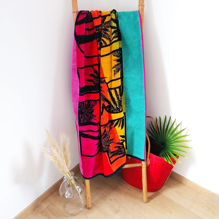 Serviette de plage éponge velours Jacquard - Kymata - 100x175cm - 470g/m²