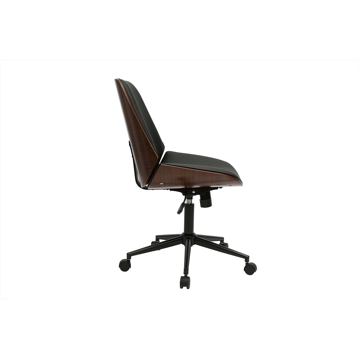 Chaise de bureau à roulettes noire et bois foncé DOUGLAS