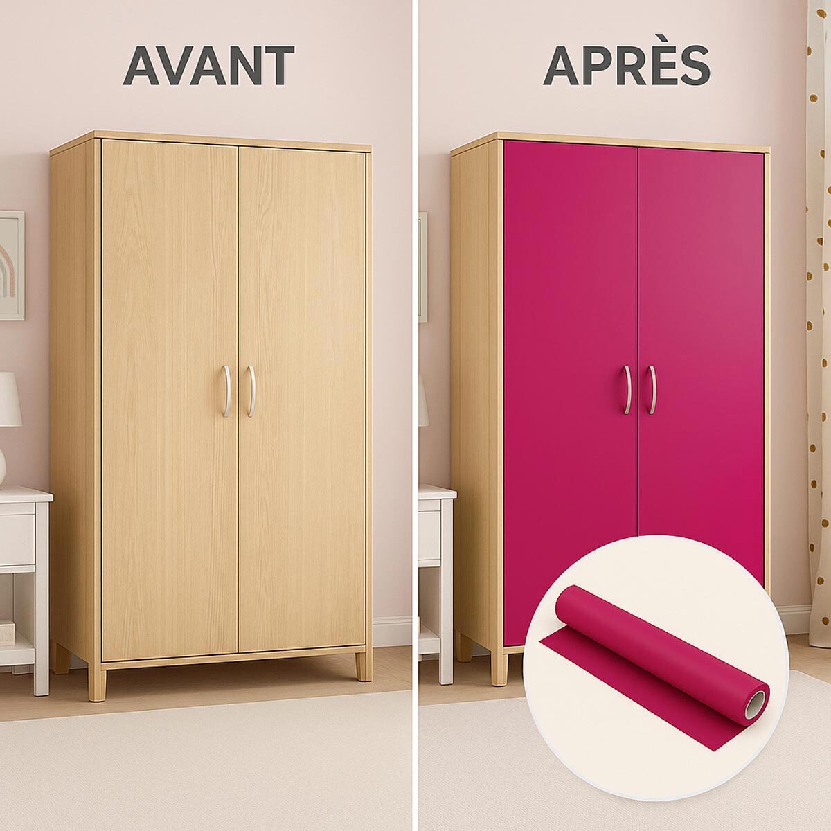 Rouleau adhésif décoratif Vinyle au Mètre - Fushia - Sticker Lavable Imperméable Mur Cuisine Meubles