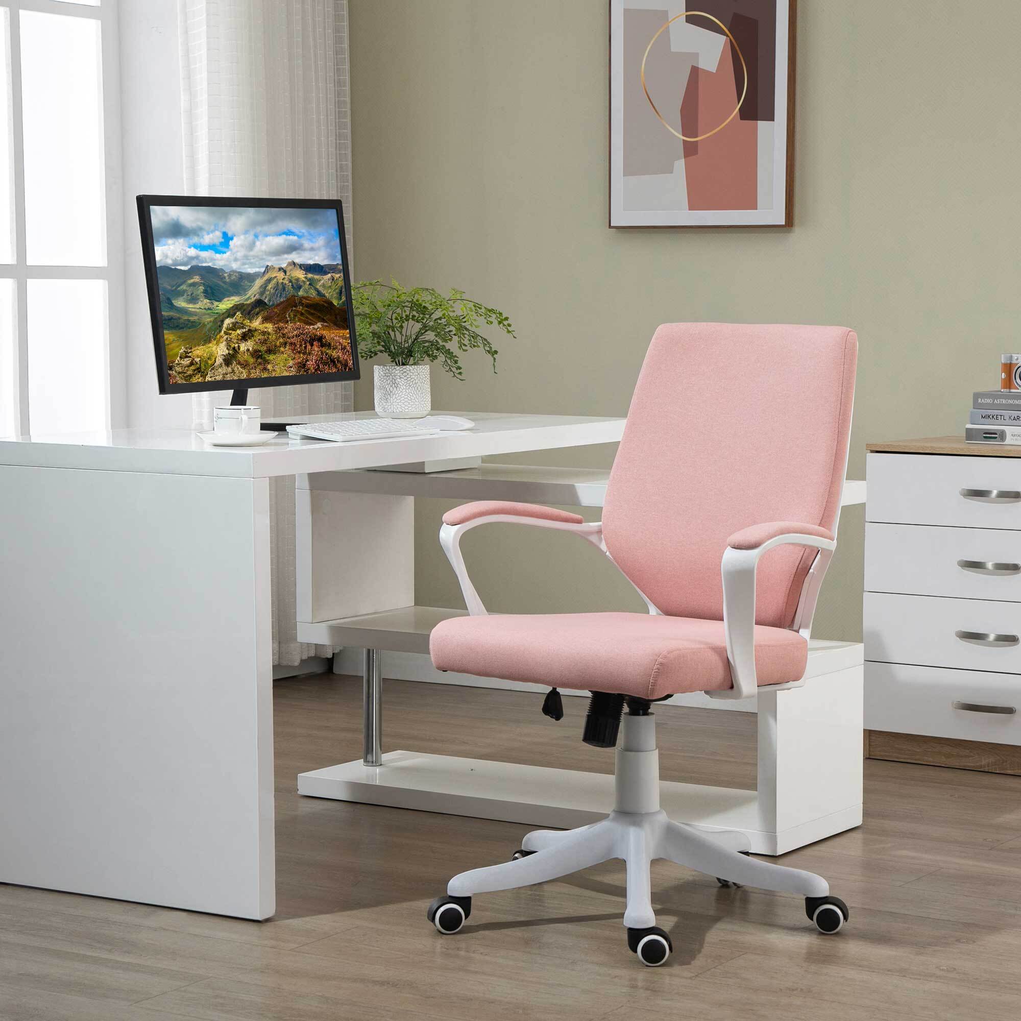 Silla de Oficina Giratoria Silla de Escritorio Basculante con Reposabrazos y Altura Ajustable para Dormitorio Salón Carga 120 kg 62x69x92-100 cm Rosa