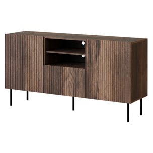 Franco - buffet bas - effet bois - 2 portes, 2 niches et 1 tiroirs - 150 cm - Bois / Noir