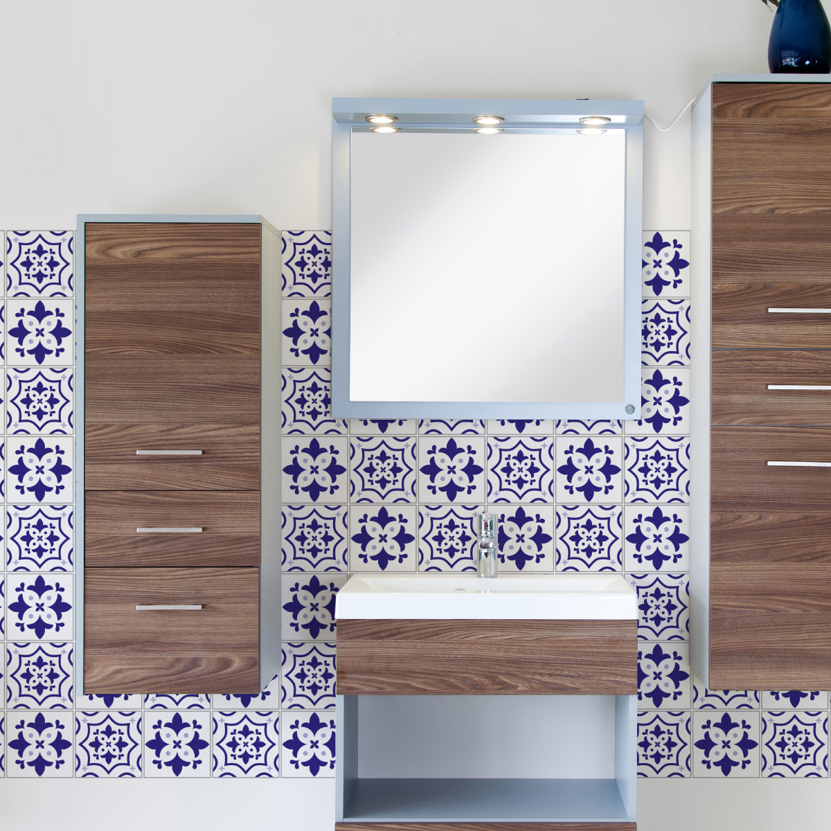 Stickers muraux - Sticker Mural Carrelage adhésif Cuisine Salle de Bain - 24 STICKERS CARRELAGES AZULEJOS LUPE