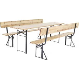 Salon de jardin set brasserie en bois avec dossier "Lisbonne" - 220 cm - Marron