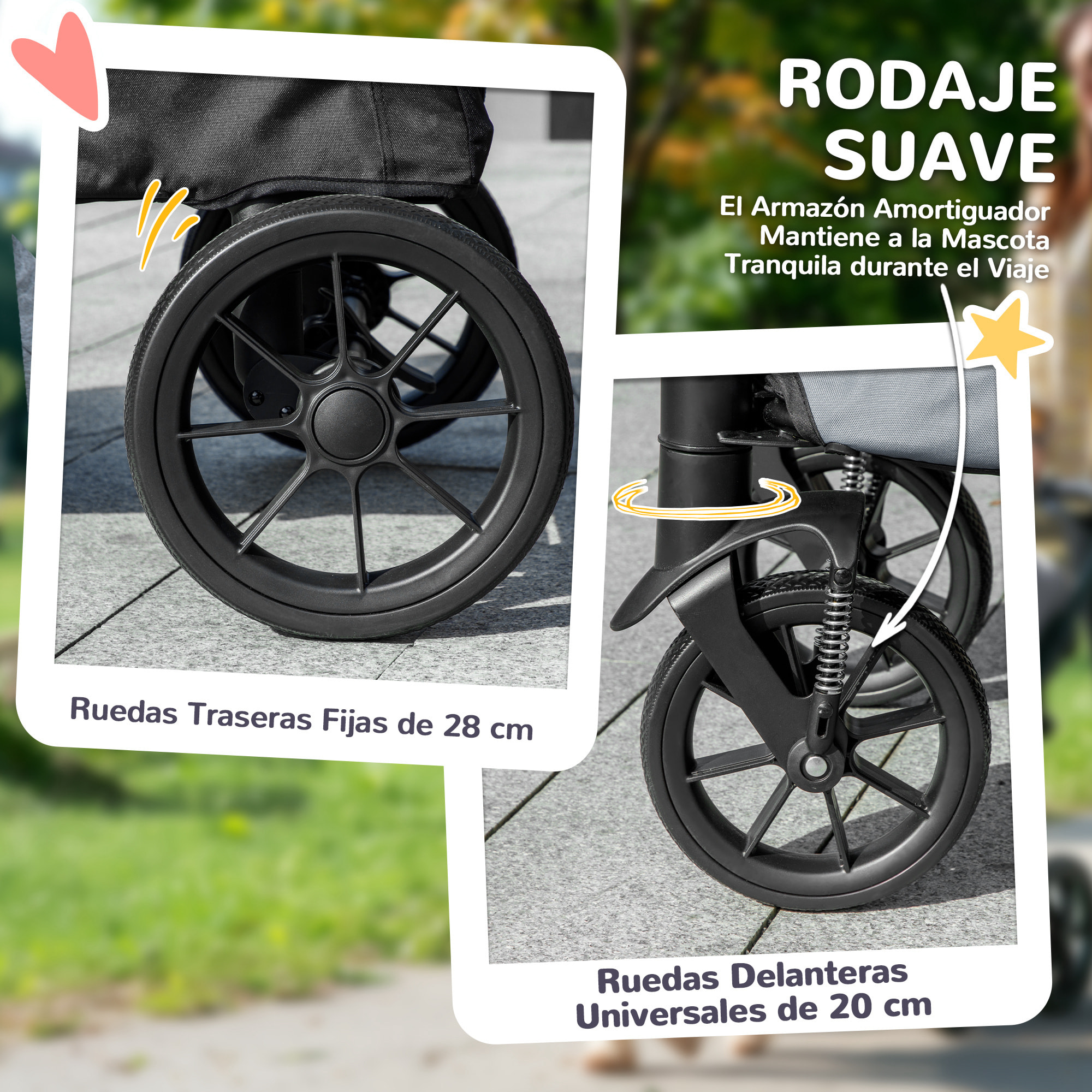 Carrito para Perros Plegable Cochecito para Perros Grandes hasta 30 kg con Ruedas Grandes Correas de Seguridad Marco Amortiguador Cojín Lavable 124x67x100 cm Gris