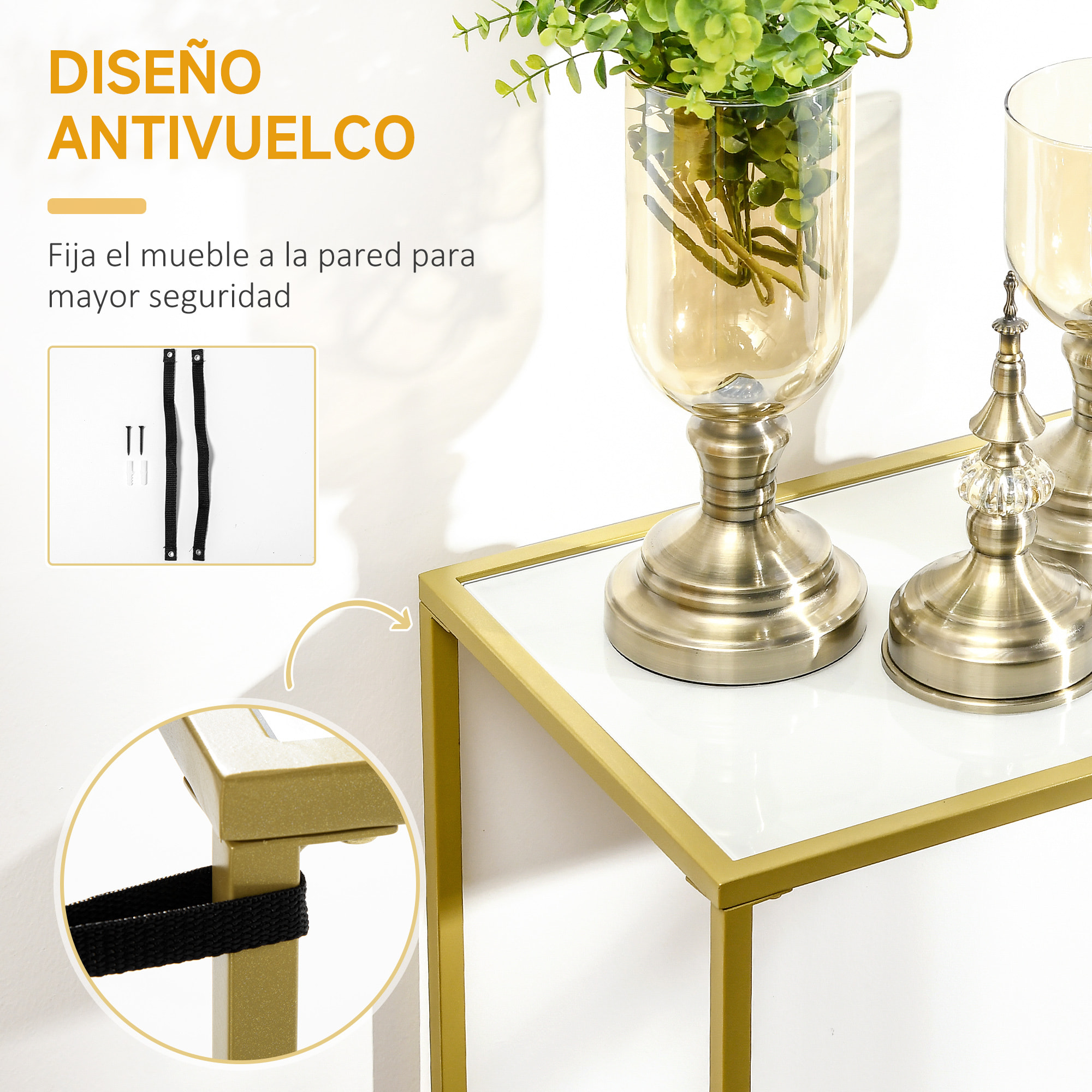 HOMCOM Mesa Consola Mesa de Entrada con Vidrio y Marco de Acero Mueble Recibidor para Pasillo Salón Estilo Moderno Antivuleco Carga 25 kg 100,5x35,5x80 cm Blanco