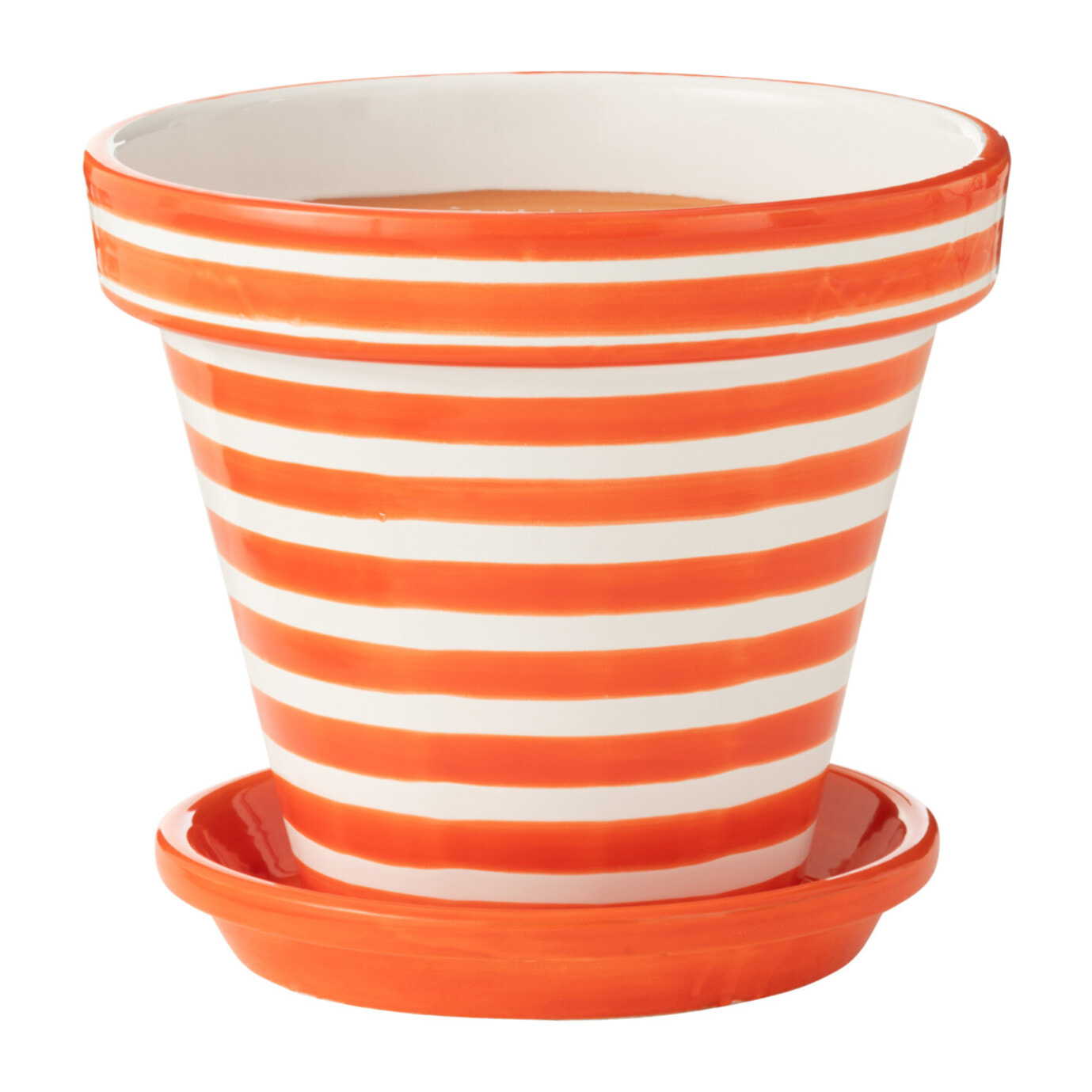 J-Line cache-pot Granada Stripes Handmade + Painted - céramique - orange - large - Ø 35 cm