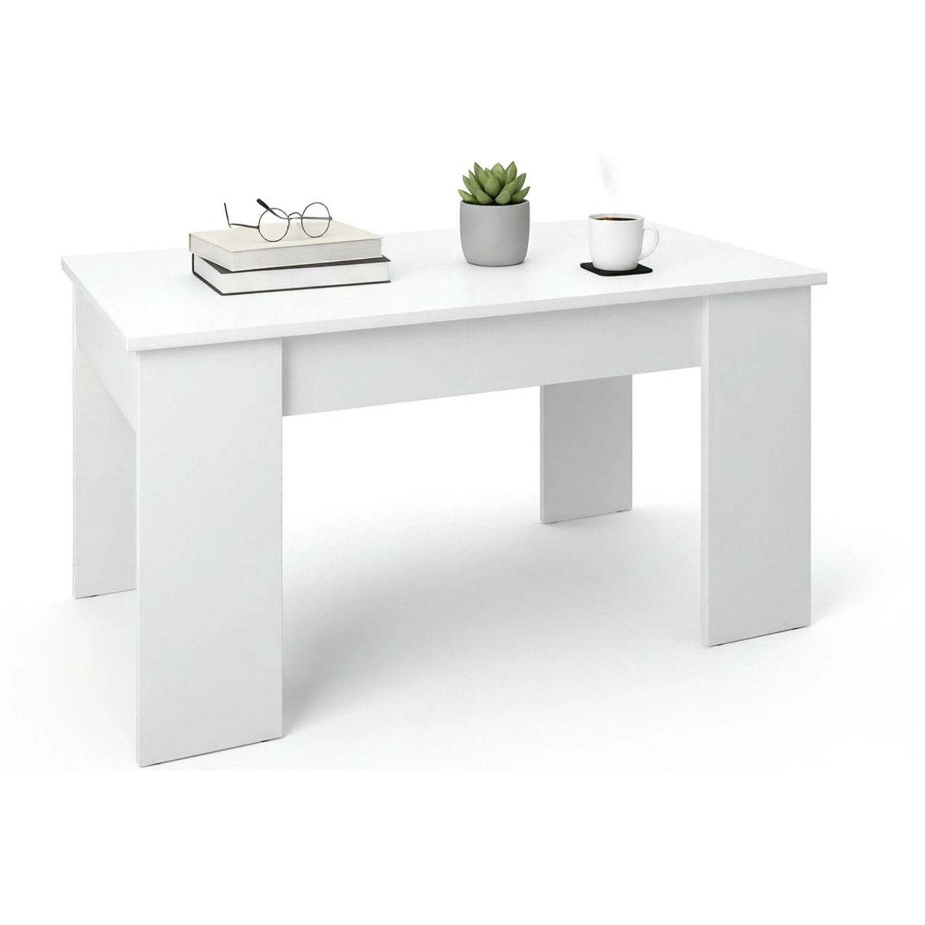 Mesa de centro elevable con almacenaje en blanco artik 90x43-53 cm Norak Blanco Artik (Blanco Mate)