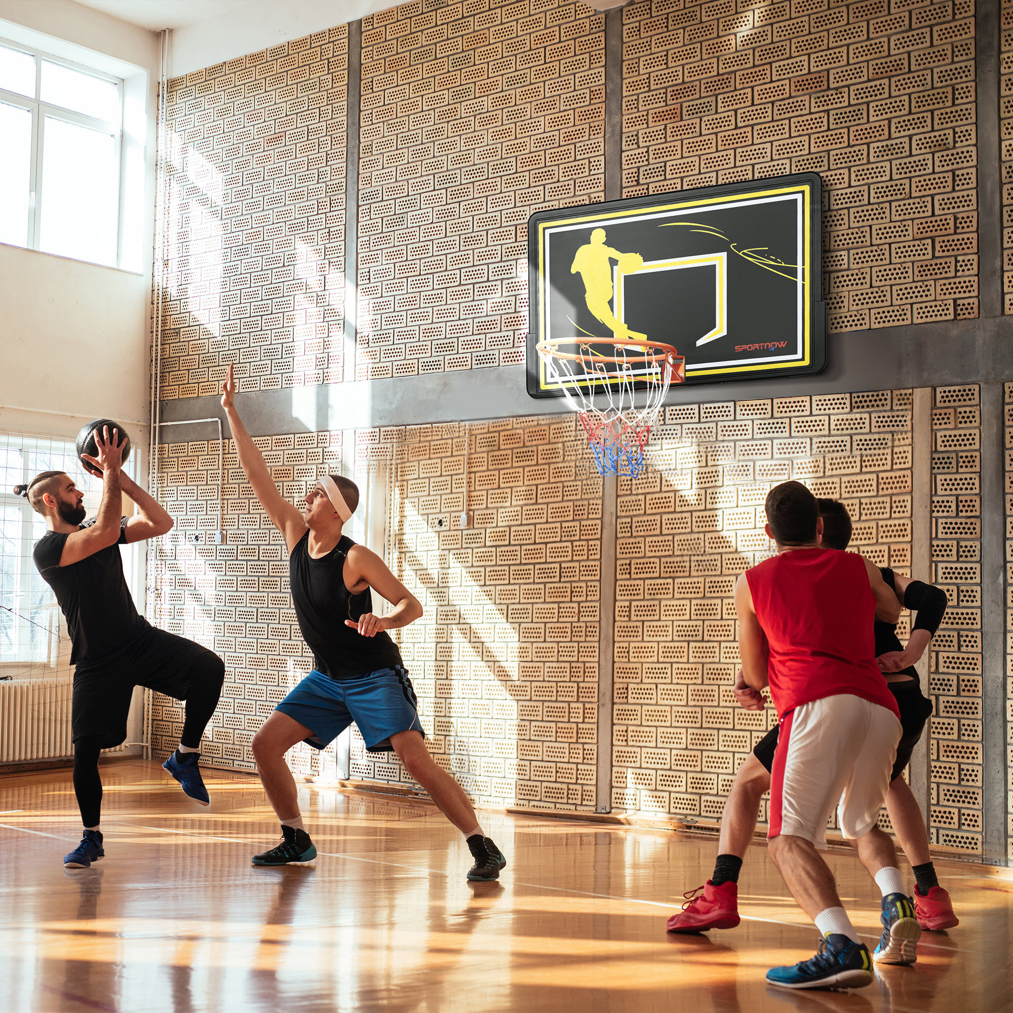 Tablero de Baloncesto para Interior Exterior de Pared Aro de Baloncesto Canasta de Baloncesto para Adultos 110x90x70 cm Negro y Amarillo