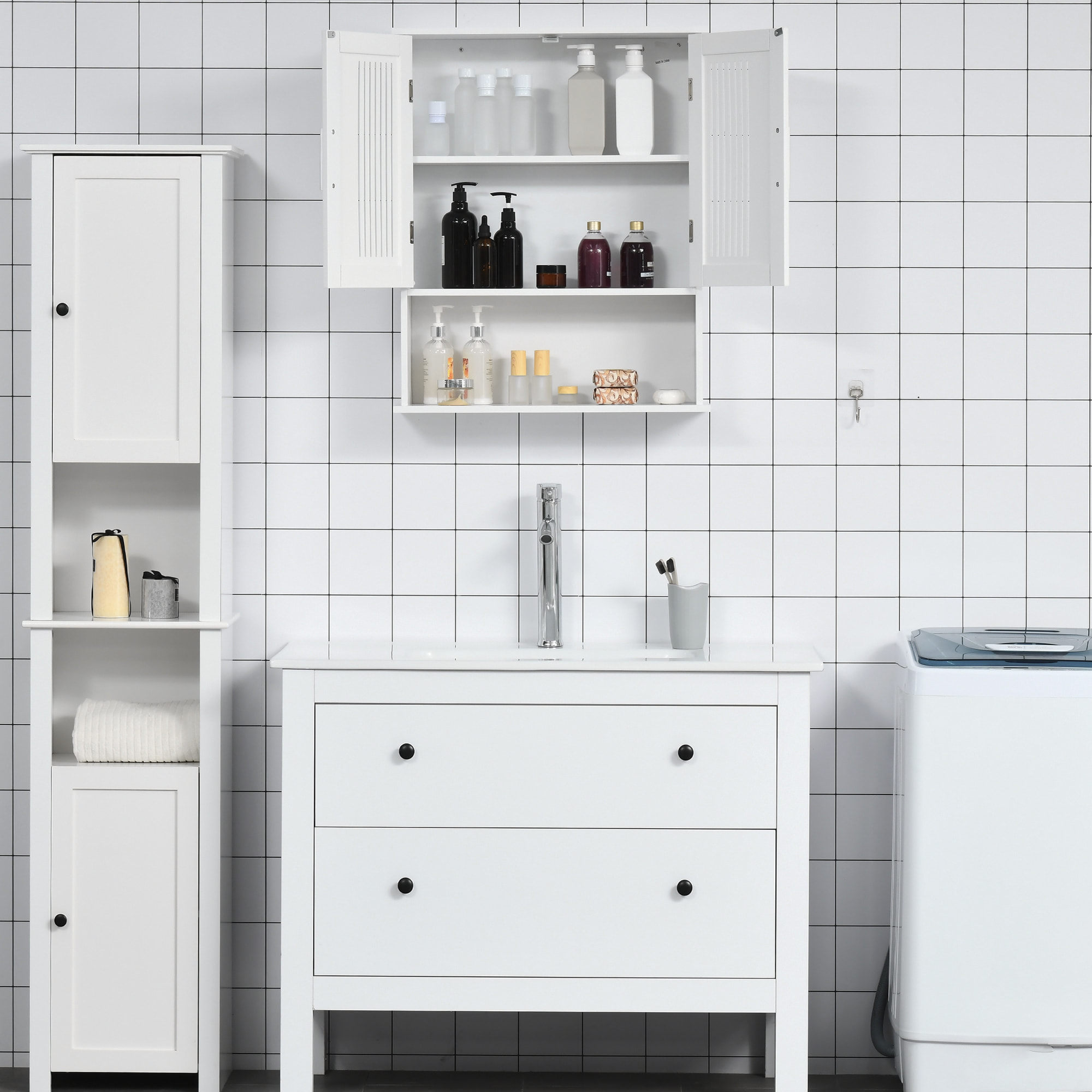 Armoire murale de salle de bain 2 portes - étagère, niche - dim. 60 x 20 x 70 cm - blanc