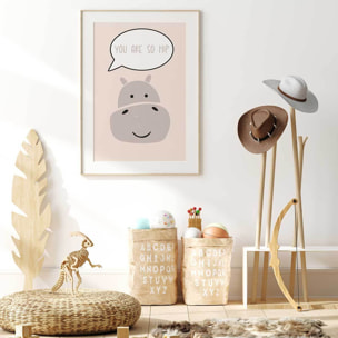 Affiche enfant hippo Affiche + cadre en bois - Chêne
