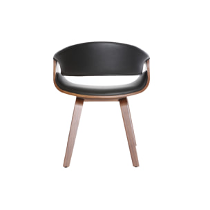 Fauteuil design noir et bois foncé noyer ARAMIS