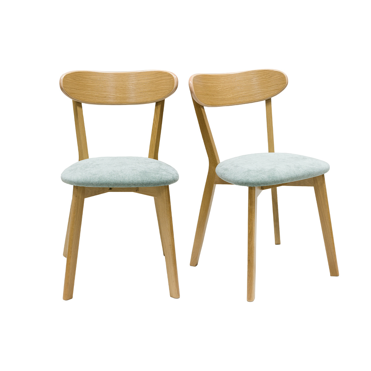 Chaises vintage en bois clair chêne et tissu effet velours vert céladon (lot de 2) DOVE