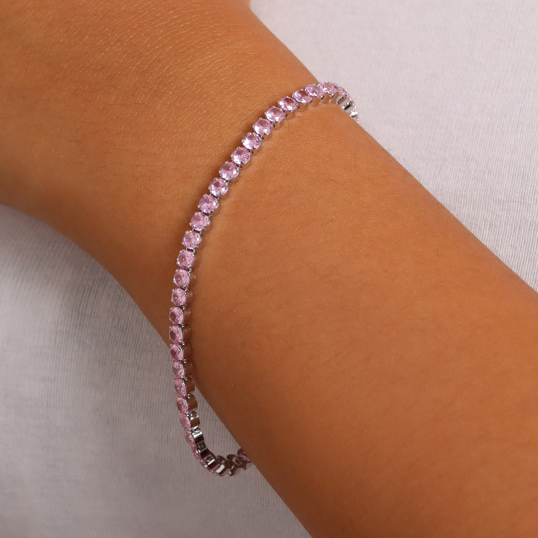 Bracciale Tennis in Argento 925 con Cubic Zirconia Rosa