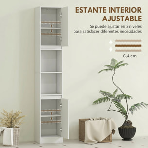 Armario de Baño Alto, Columna de Baño Estrecha con 2 Puertas y 2 Estantes Abiertos, para Espacios Pequeños, 30x24x170 cm, Blanco