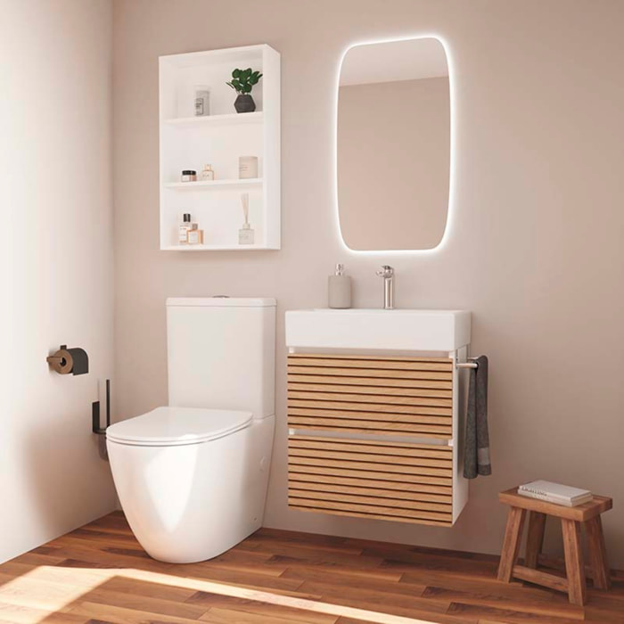 Conjunto de Baño YINU | 60 cm Blanco - Solomon | Fondo 36 cm | Dos Cajones | Lavabo Encastrado | No incluye Espejo | Mueble Montado | Alday