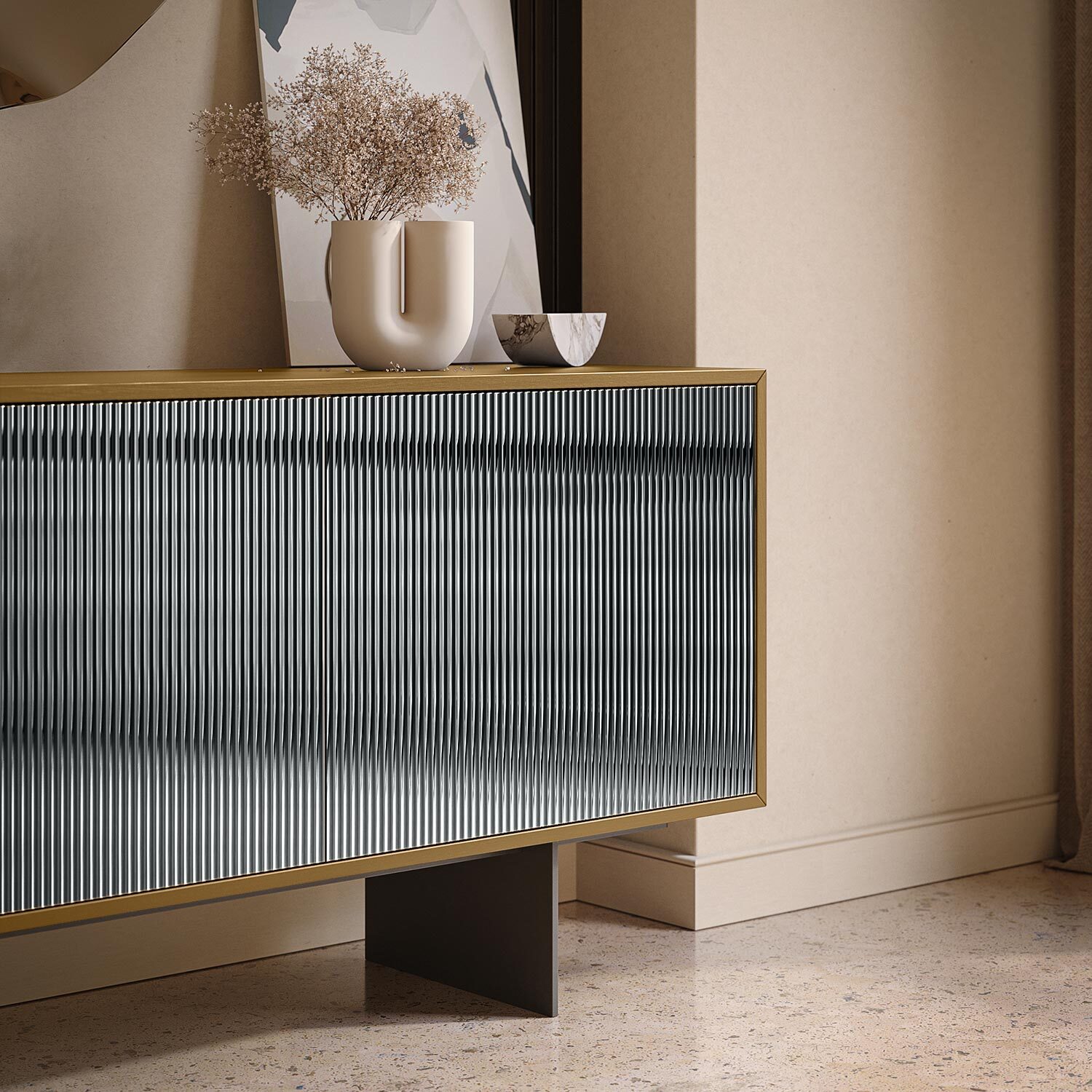 MADIA VESIRA CANNETE 3 ANTE - STRUTTURA ROVERE NATURALE, GRIGIO CARBONE, ANTA SPECCHIO FUME