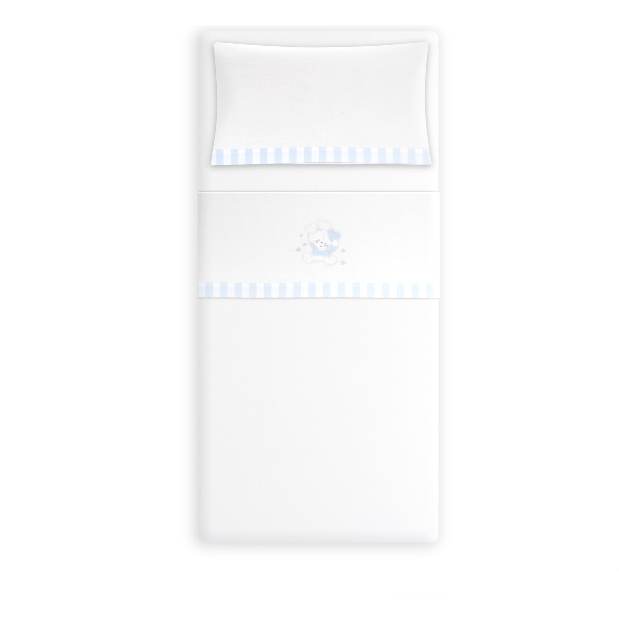 Triptico Minicuna Coralina D. Algodon Oso Corazones Bco/Azul