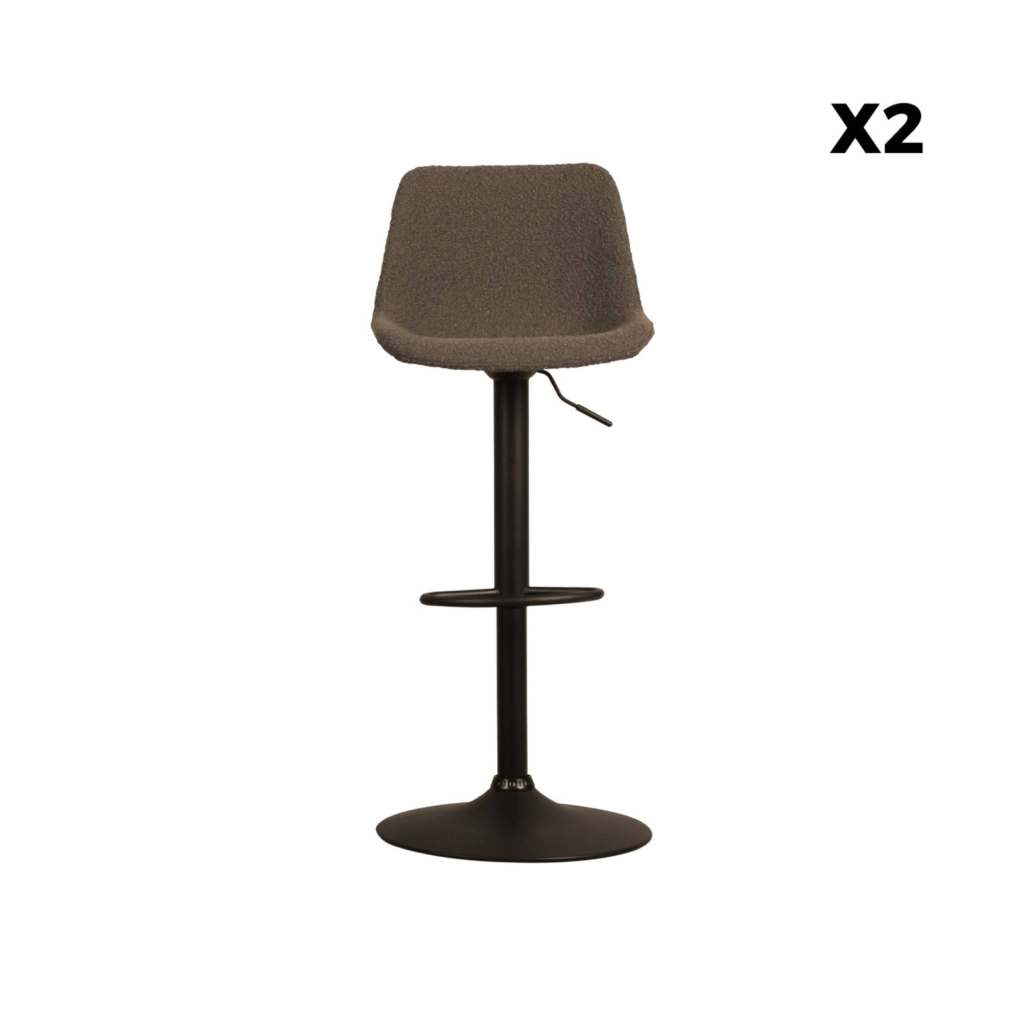 Lot de 2 tabourets de bar réglables - Noah - bouclette texturée taupe - hauteur réglable 60.5/81.5cm . repose-pieds