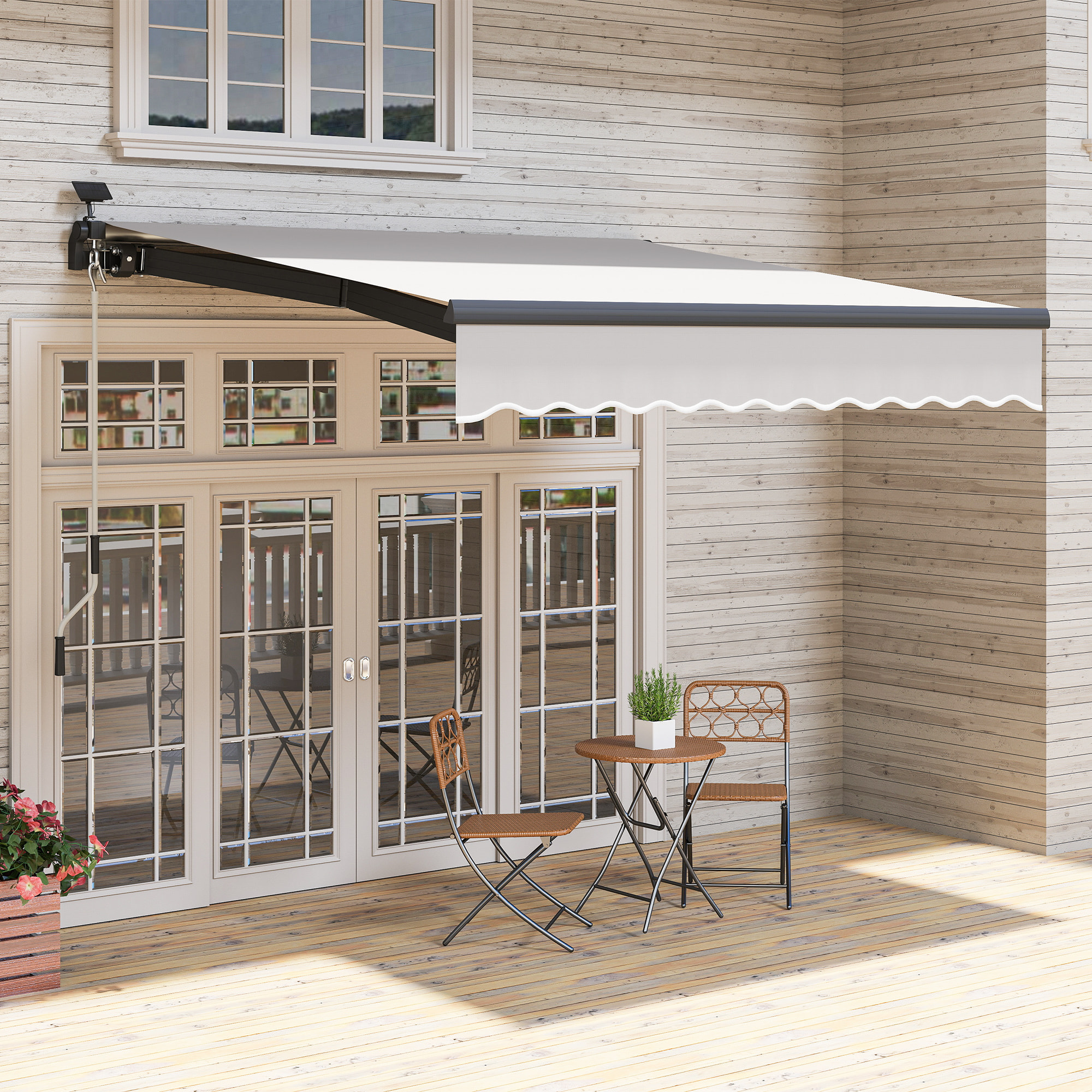Toldo Manual Retráctil 3x2,5 m con Luces LED Solares Toldo para Balcón con Manivela de Aluminio y Protección UV50+ para Jardín Terraza Ventanas Crema