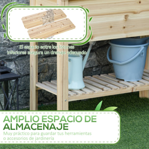 Outsunny Huerto Urbano Elevado con Estante Mesa Jardinera de Cultivo de Madera con Tela no Tejida para Cultivos Plantas Flores Jardín 90x40x81 cm Natural