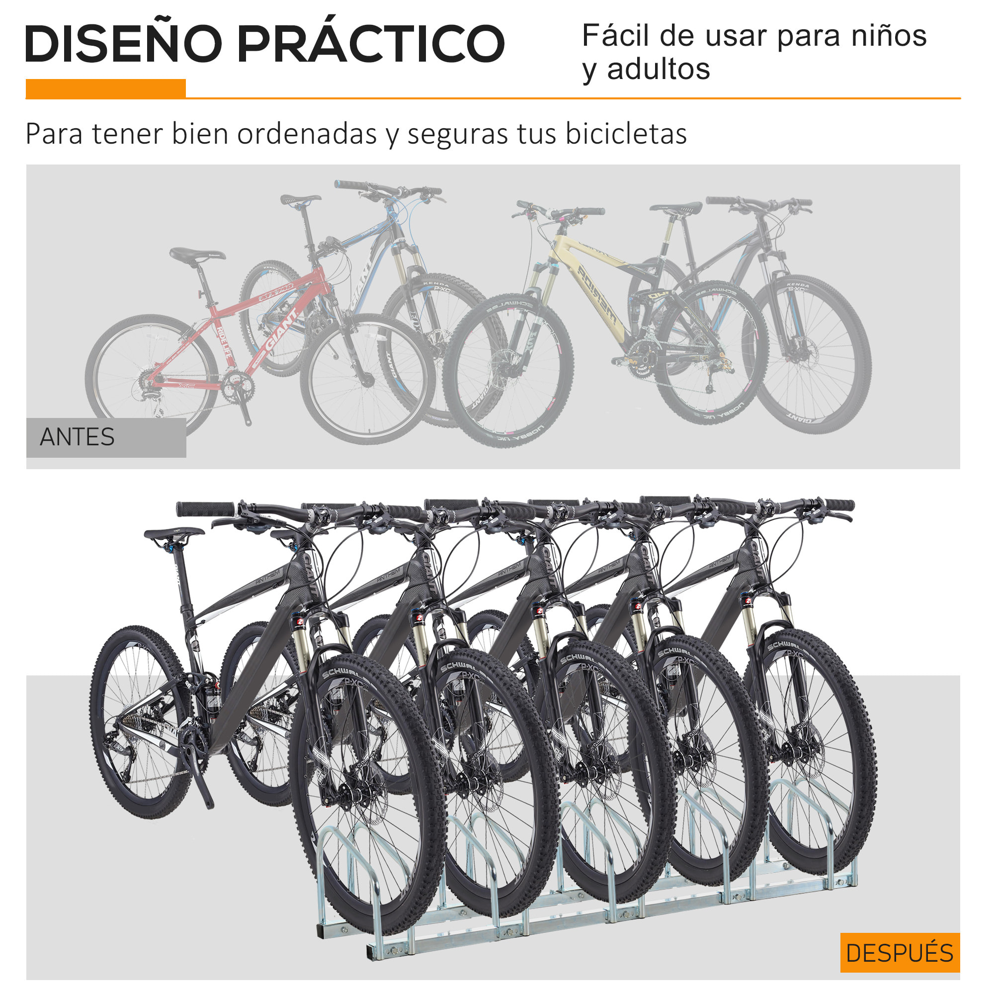 Aparcamiento para 5 Bicicletas Soporte para Aparcar Bicicletas 145x33x27cm Plata