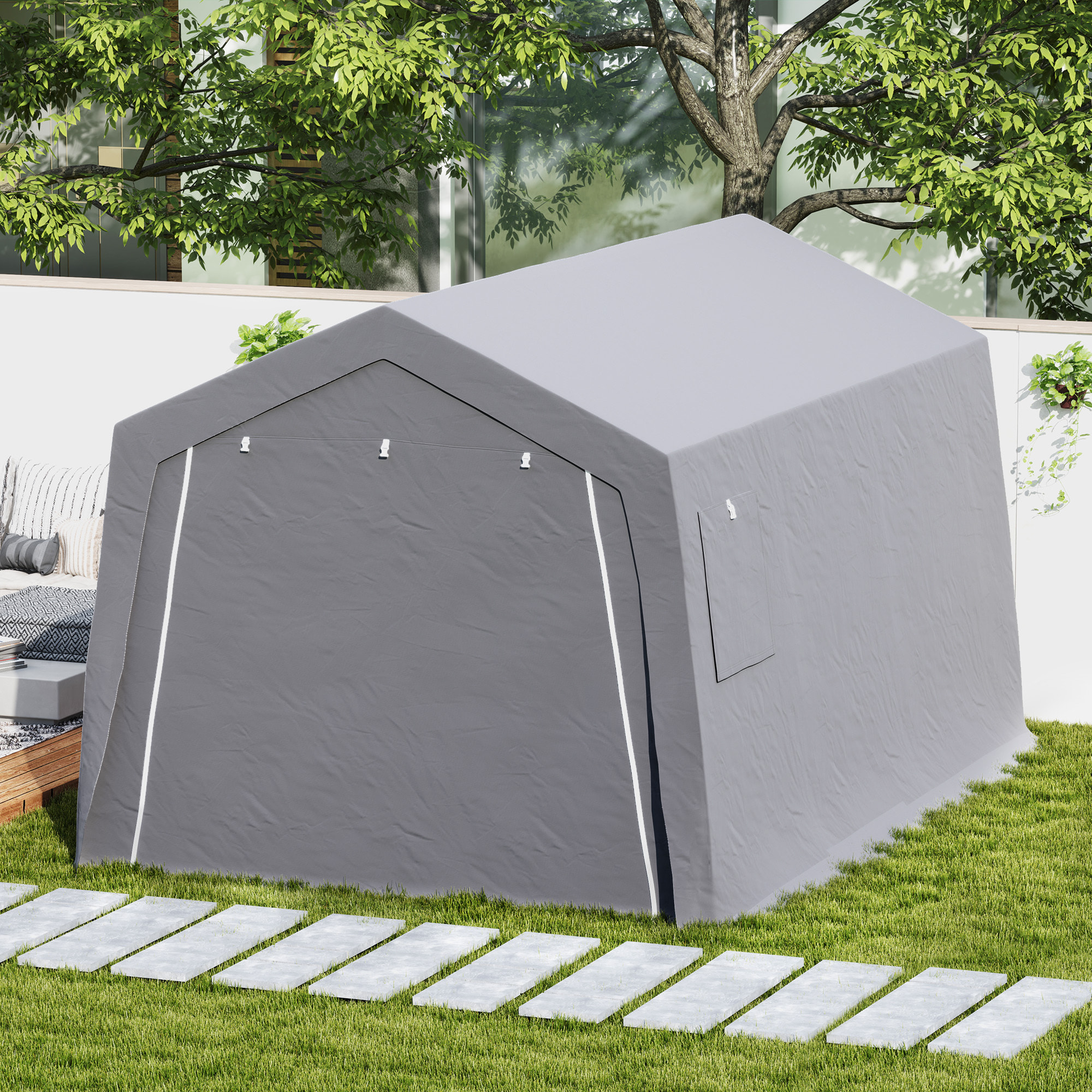 Tente de stockage - abri de jardin - tente de rangement dim. 3 x 4,5 x 2,5 m - métal galvanisé PE gris