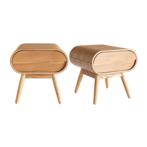 Table de chevet avec tiroir vintage bois clair L45 cm (lot de 2) BJORG