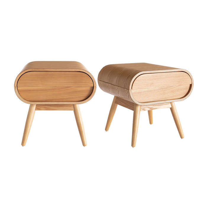 Table de chevet avec tiroir vintage bois clair L45 cm (lot de 2) BJORG
