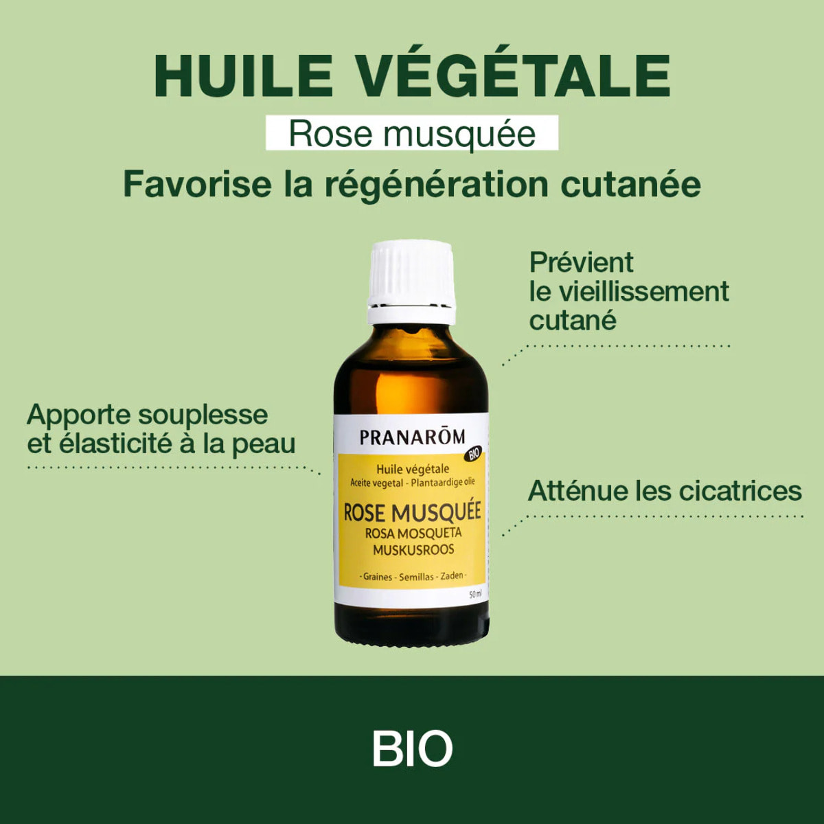 Pranarom - Huile Végétale de Rose musquée - Bio - 50 ml