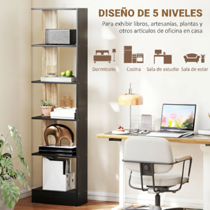 Estantería de 5 Niveles, Estantería Almacenaje, Librería Estrecha para Espacios Pequeños, Sala de Estar y Cocina, 45x21x170 cm, Negro y Roble