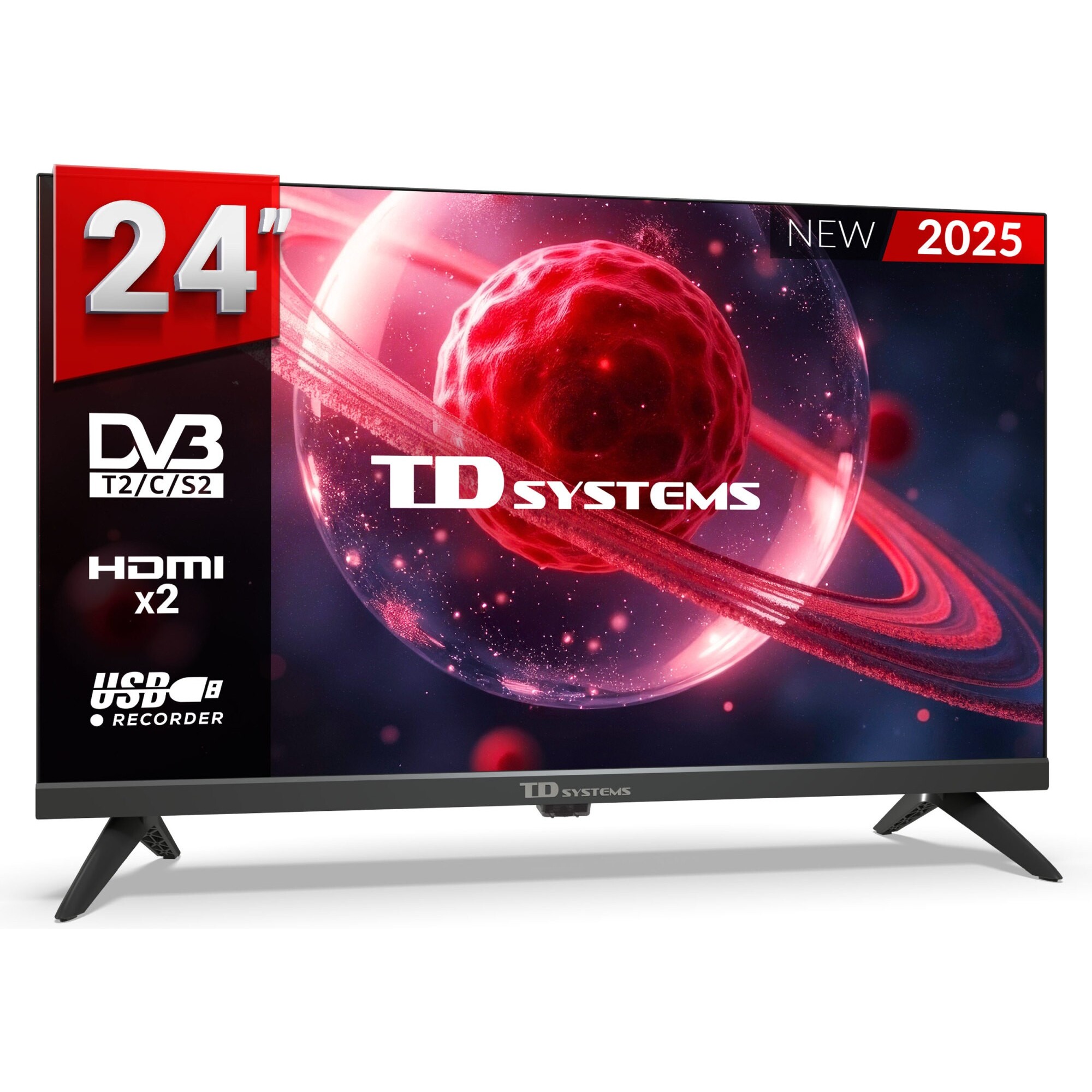 Televisor 24 Pulgadas HD No Smart TV, USB Grabador reproductor, Sintonizador digital DVB-T2/C/S2 - TD Systems M24K21H