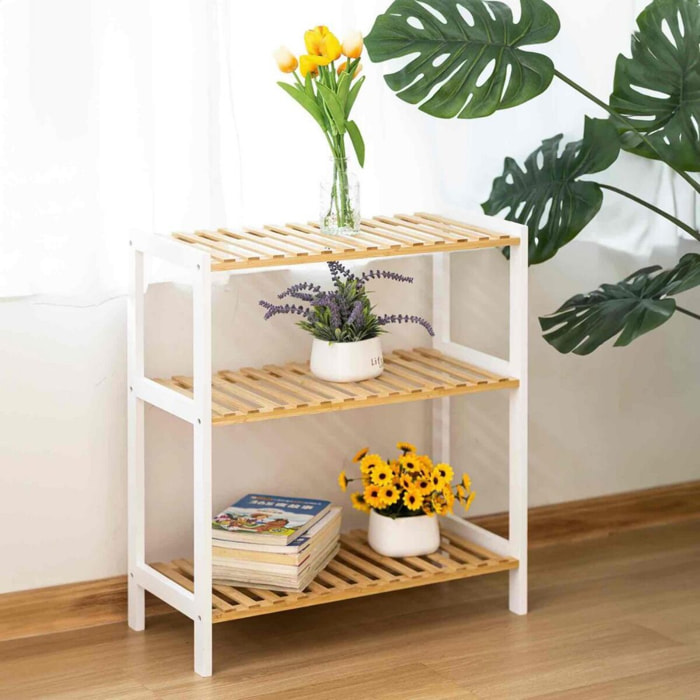 Scaffale in bamboo con struttura bianca 3 ripiani 60x26x66 cm