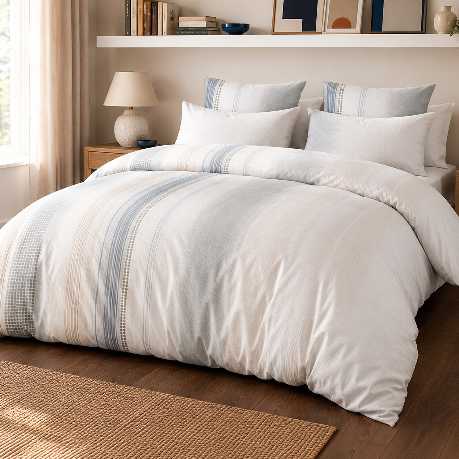 Parure housse de couette 100% percale de coton rayures verticales graphiques - NEBULEUSE