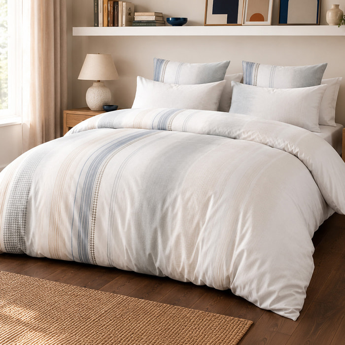 Parure housse de couette 100% percale de coton rayures verticales graphiques - NEBULEUSE