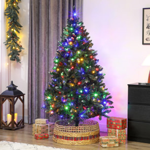 Árbol de Navidad 180 cm, Árbol Navideño de Abeto con Luces LED, 9 Modos de Iluminación, 802 Ramas con Nieve Artificial, Soporte Metálico, Fácil de Montar, Verde
