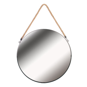 Miroir Rond Noir Anse Jonc 50cm