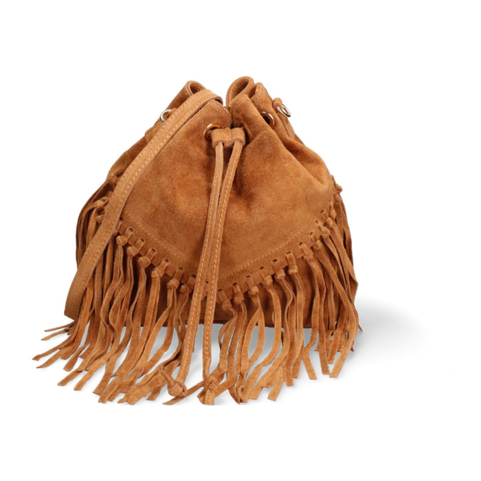 Borsa a secchiello da donna Made in Italy - Modello Umbria Plus - Pelle scamosciata - 25.0 x 22.0 x 13.0 cm